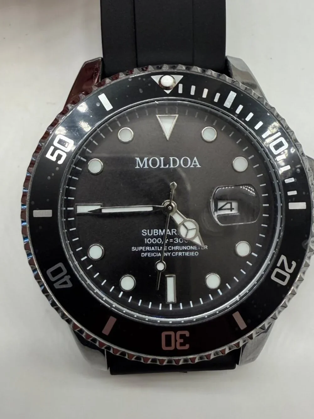MOLDOA DIVER MENS BLACK 43MM AUTOMATIC DATE STEEL RUBBER BAND WATCH NIB